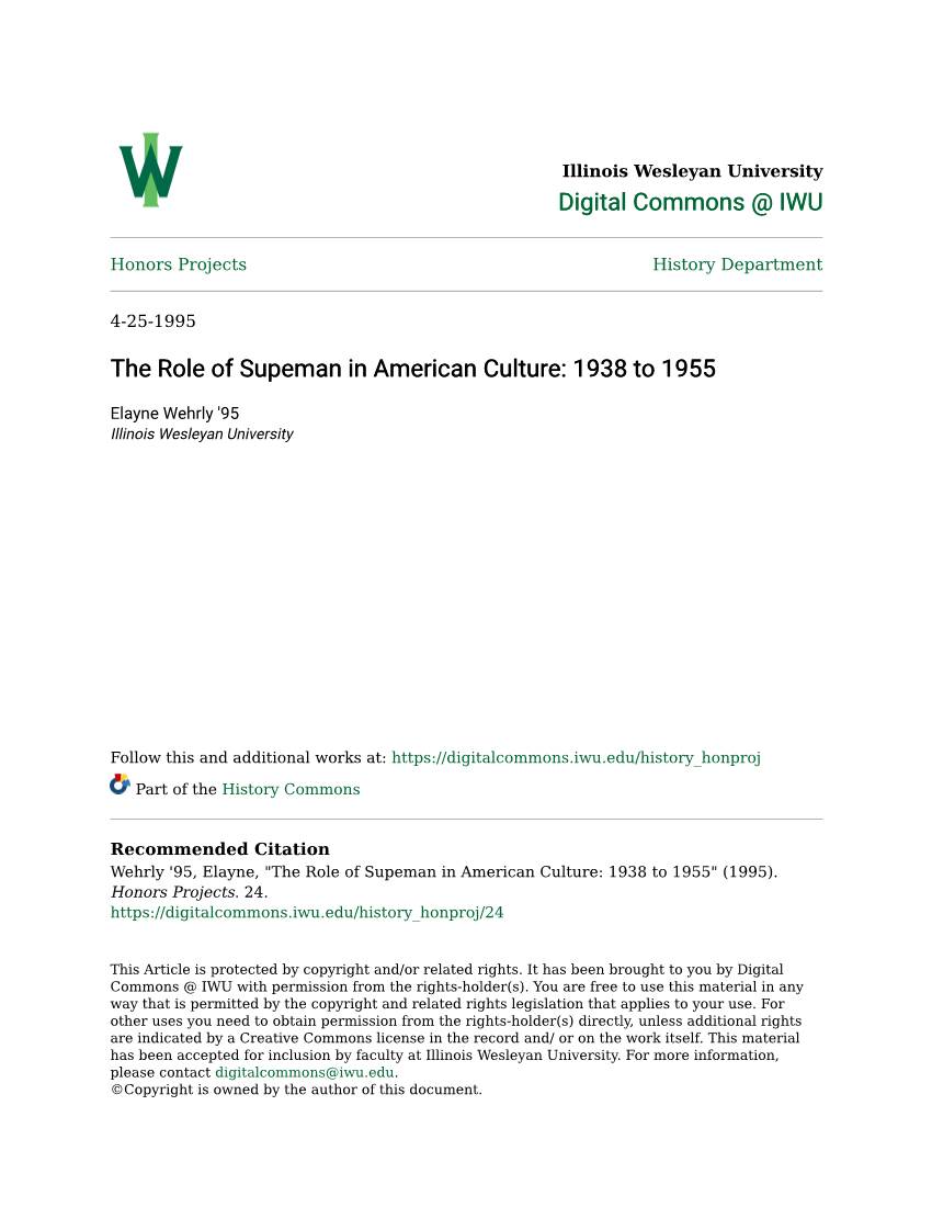 The Role of Supeman in American Culture: 1938 to 1955