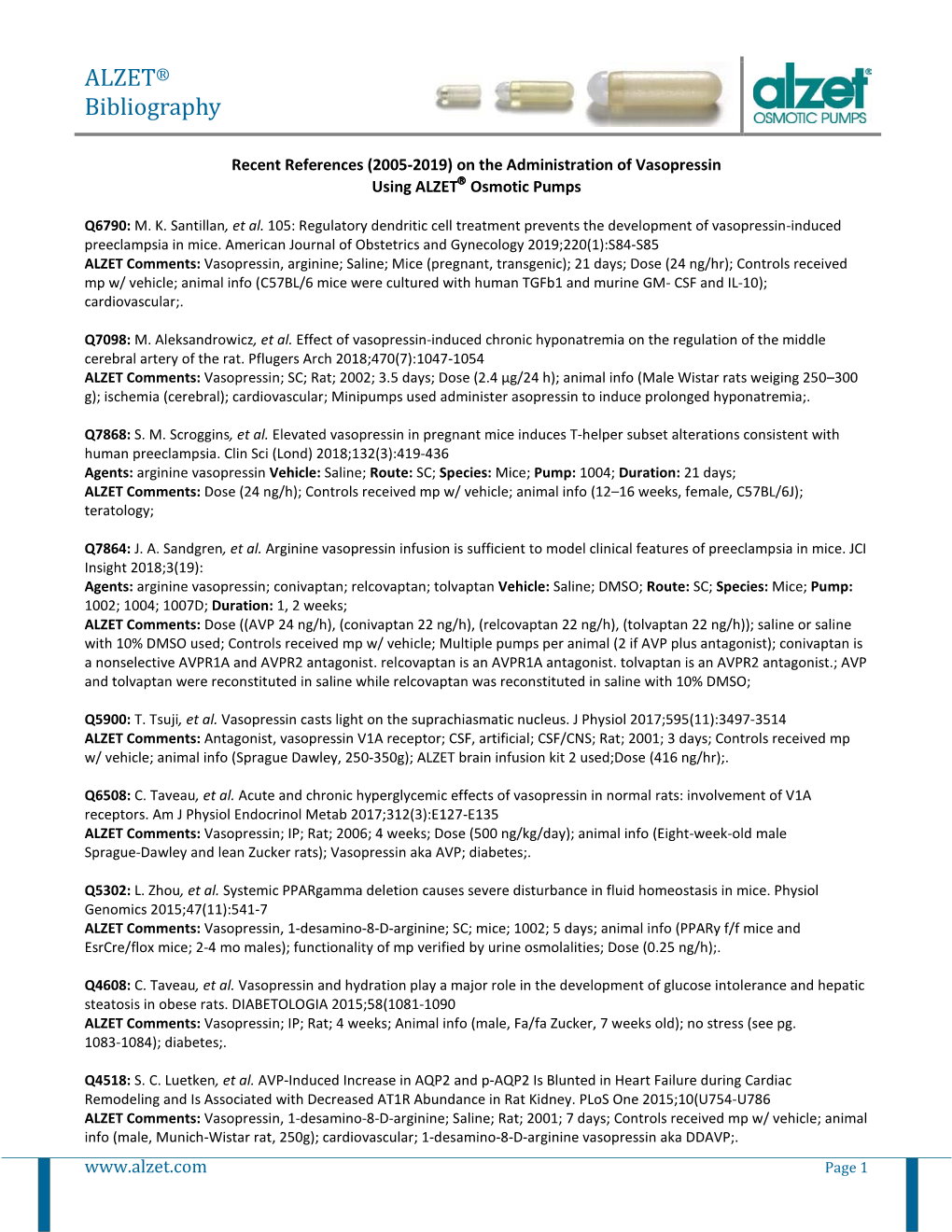 Vasopressin Using ALZET Osmotic Pumps