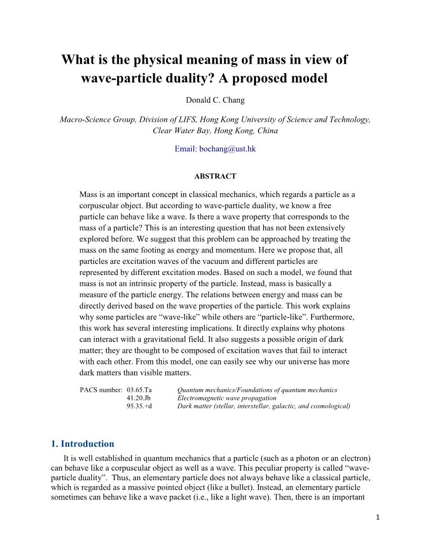 What Is the Physical Meaning of Mass in View of Wave-Particle Duality? a Proposed Model