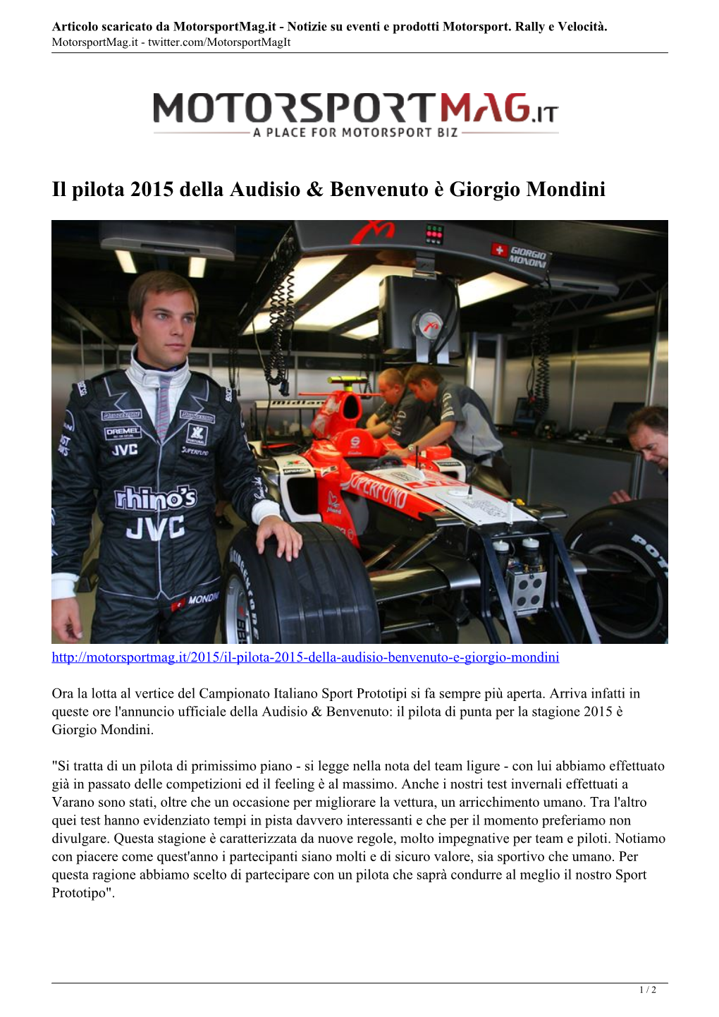 Articolo Scaricato Da Motorsportmag.It - Notizie Su Eventi E Prodotti Motorsport