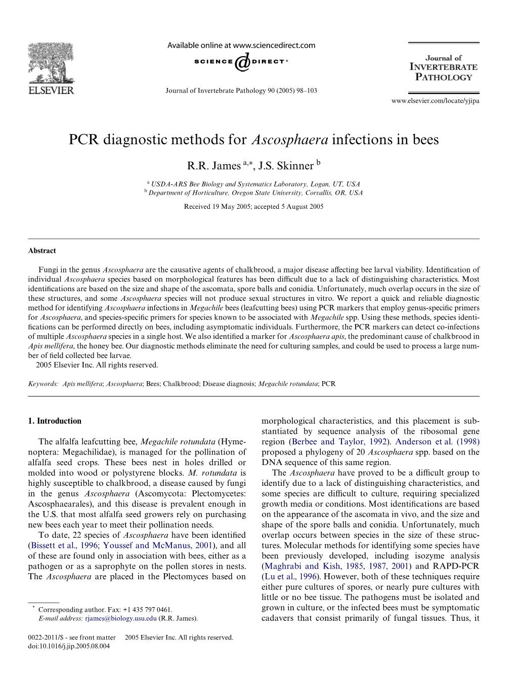 PCR Diagnostic Methods for Ascosphaera Infections in Bees