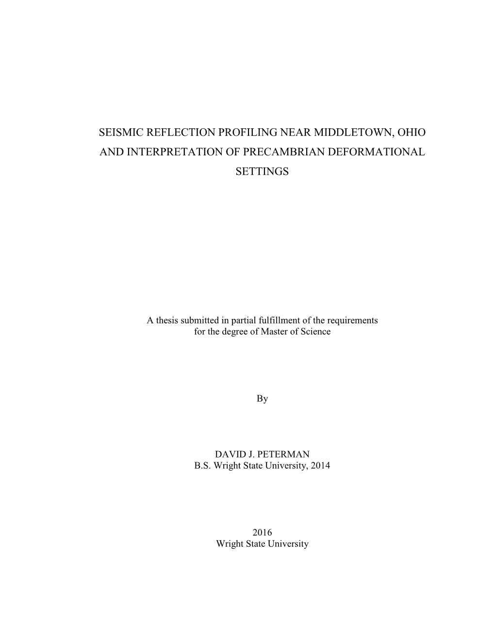 Seismic Reflection Profiling Near Middletown, Ohio and Interpretation of Precambrian Deformational Settings