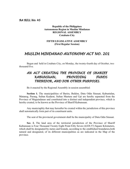 Muslim Mindanao Autonomy Act No. 201