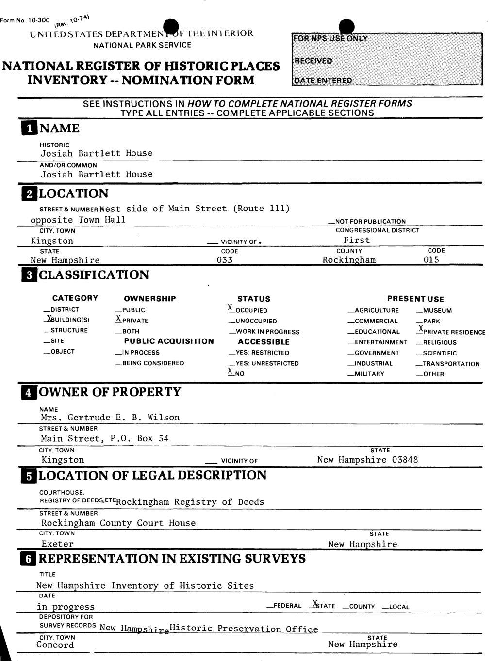 National Register of Historic Places Inventory -- Nomination Form