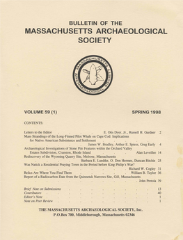 Bulletin of the Massachusetts Archaeological Society, Vol. 59, No