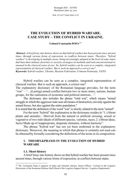 The Evolution of Hybrid Warfare. Case Study – the Conflict in Ukraine