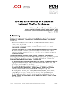 Toward Efficiencies in Canadian Internet Traffic Exchange
