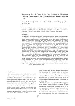 Hepatocyte Growth Factor Is the Key Cytokine in Stimulating Potential Stem Cells in the Cord Blood Into Hepatic Lineage Cells