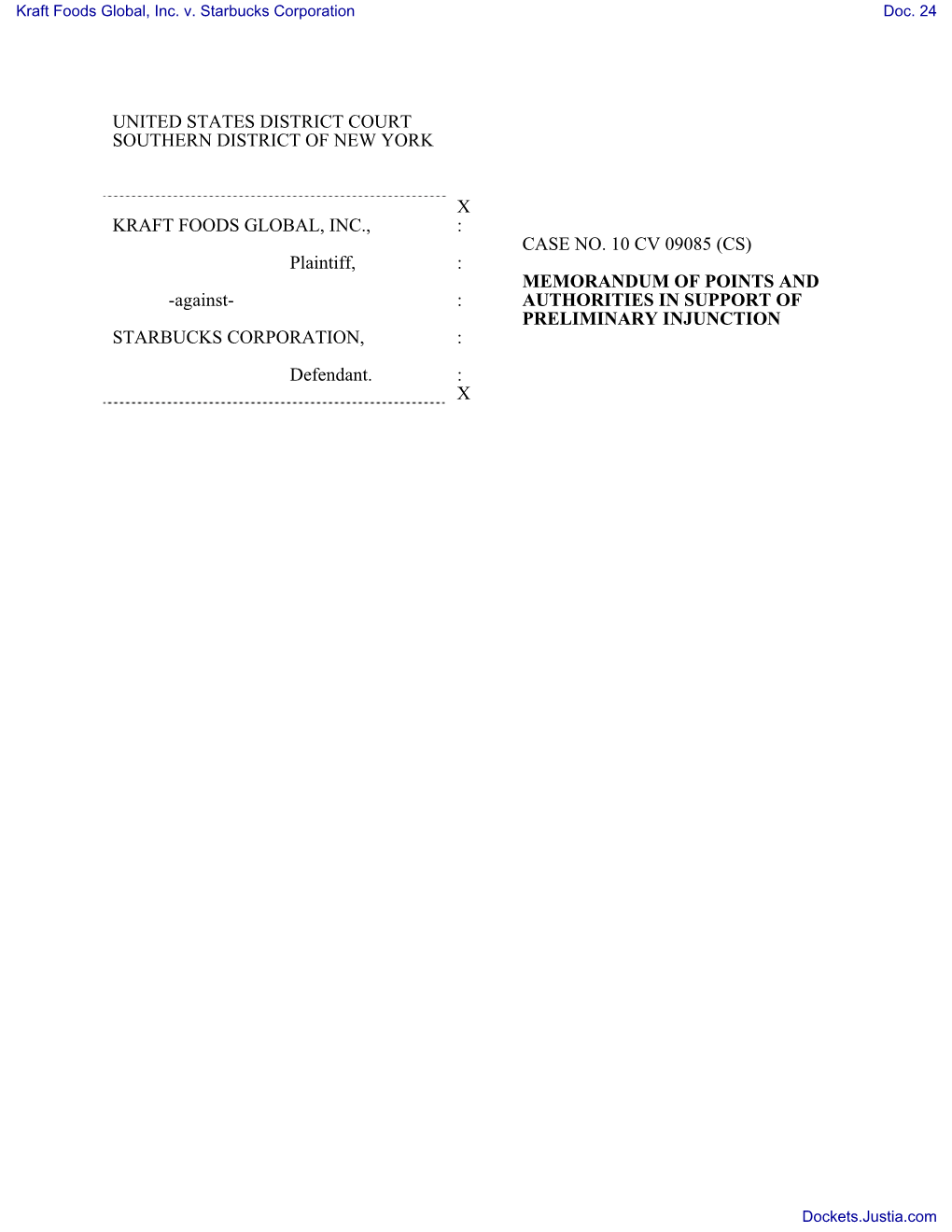 15 MOTION for Preliminary Injunction.. Document Filed by Kraft