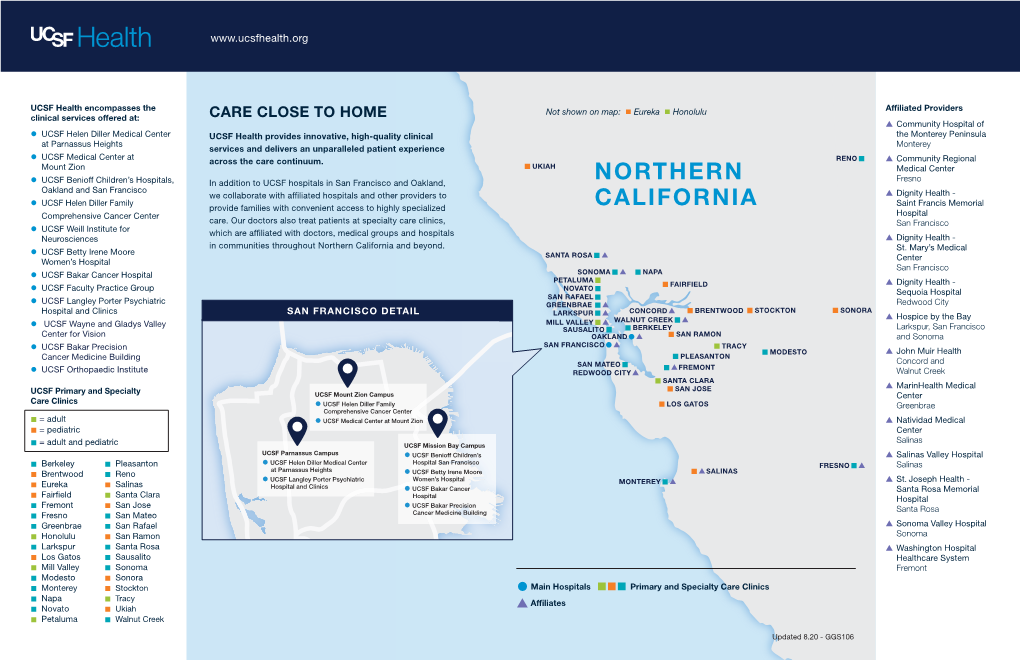 UCSF Health & Affiliates Map of Locations