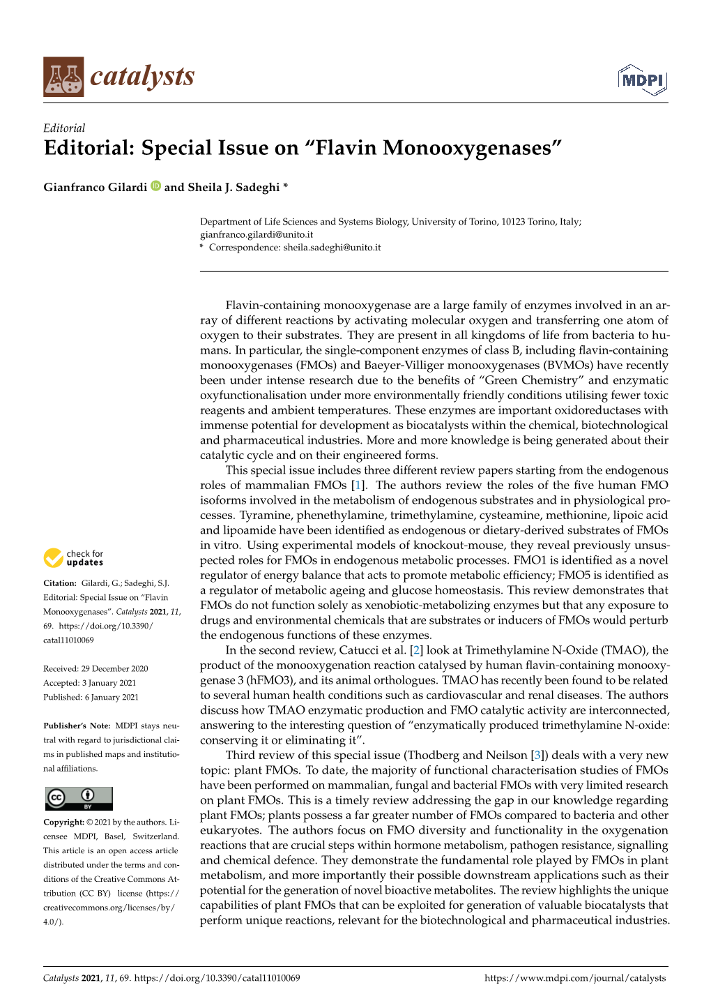 Editorial: Special Issue on “Flavin Monooxygenases”