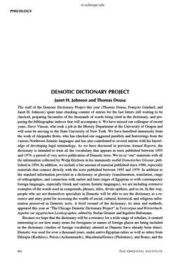 CHICAGO DEMOTIC DICTIONARY (CDD). Janet H. Johnson & Thomas