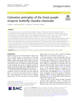 Coloration Principles of the Great Purple Emperor Butterfly (Sasakia Charonda) Doekele G