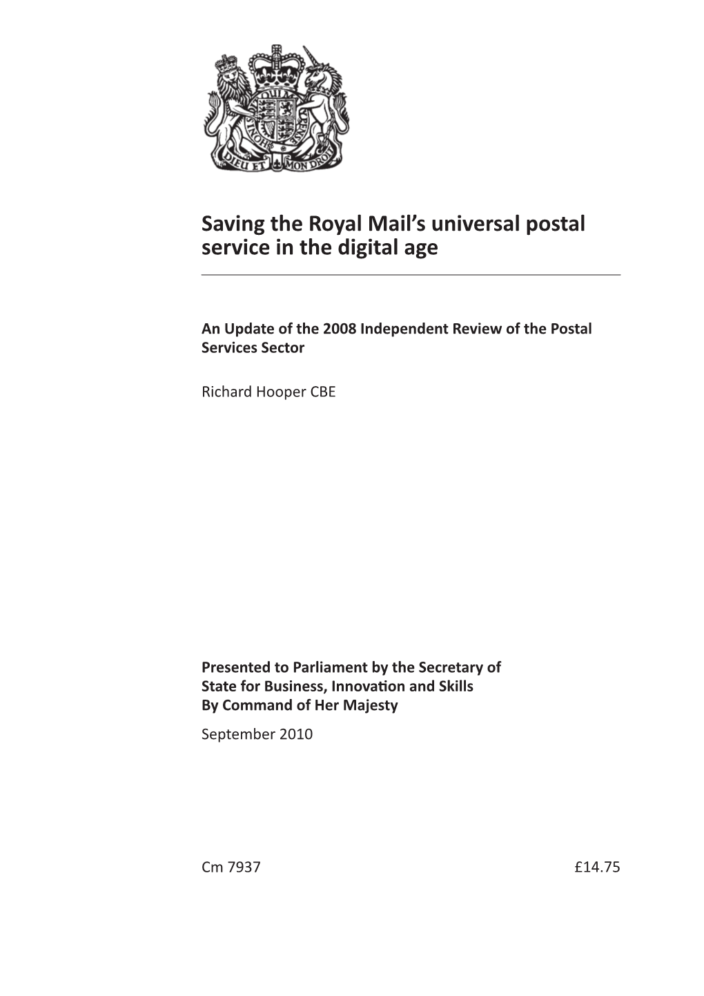 Saving the Royal Mail's Universal Postal Service In