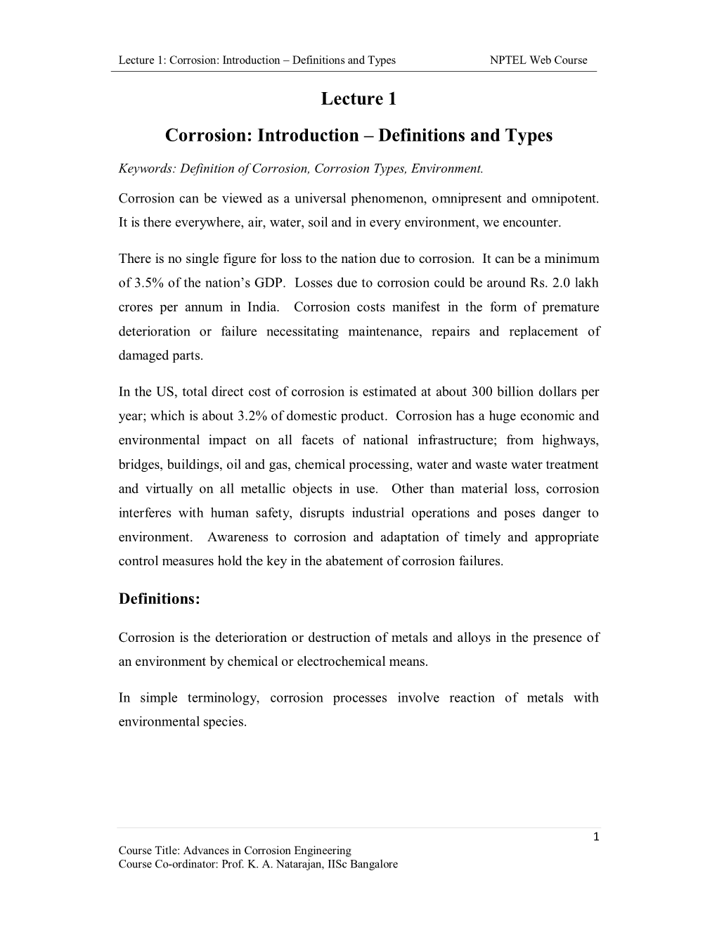 Lecture 1 Corrosion: Introduction – Definitions And Types - DocsLib