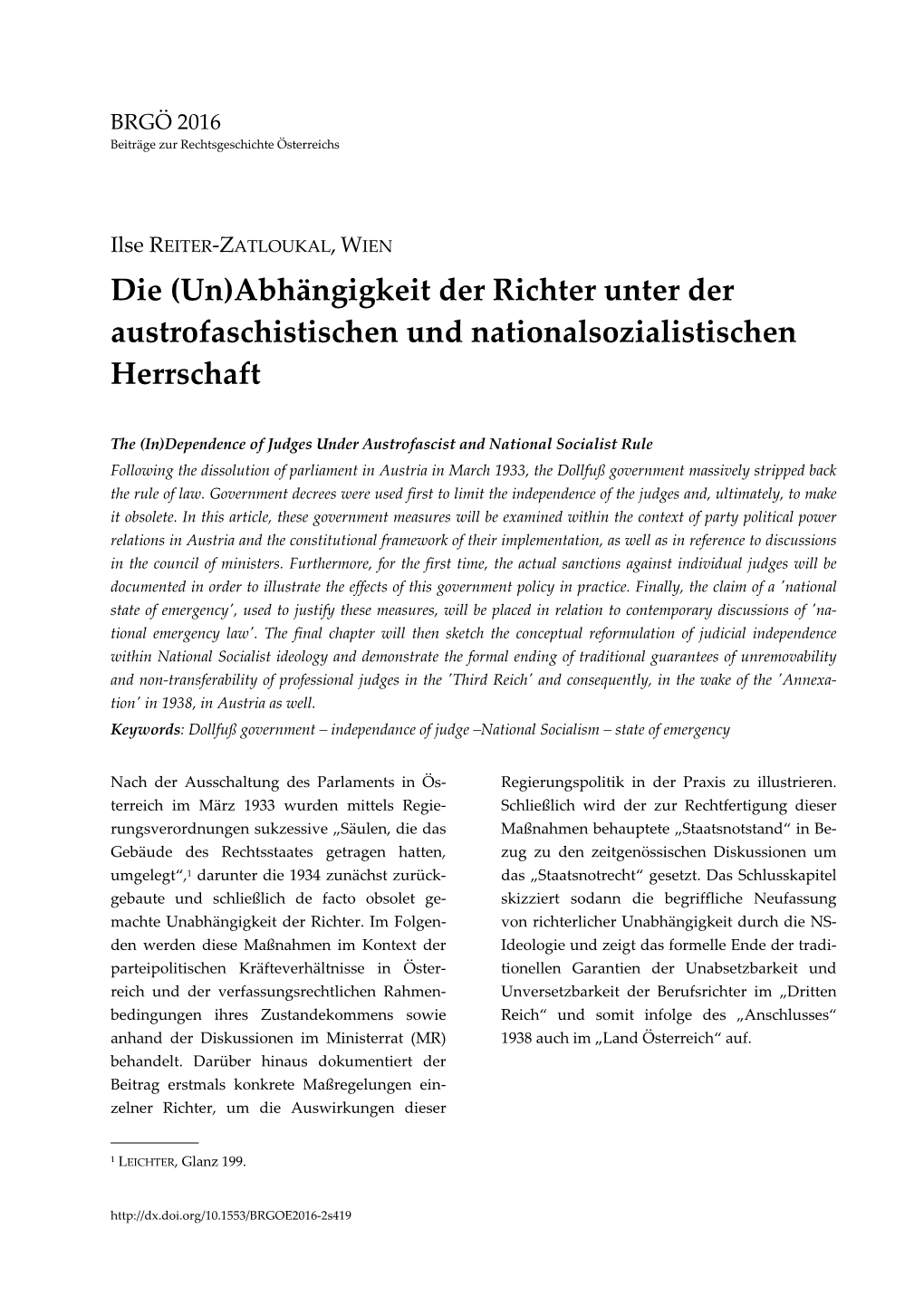 Abhängigkeit Der Richter Unter Der Austrofaschistischen Und Nationalsozialistischen Herrschaft