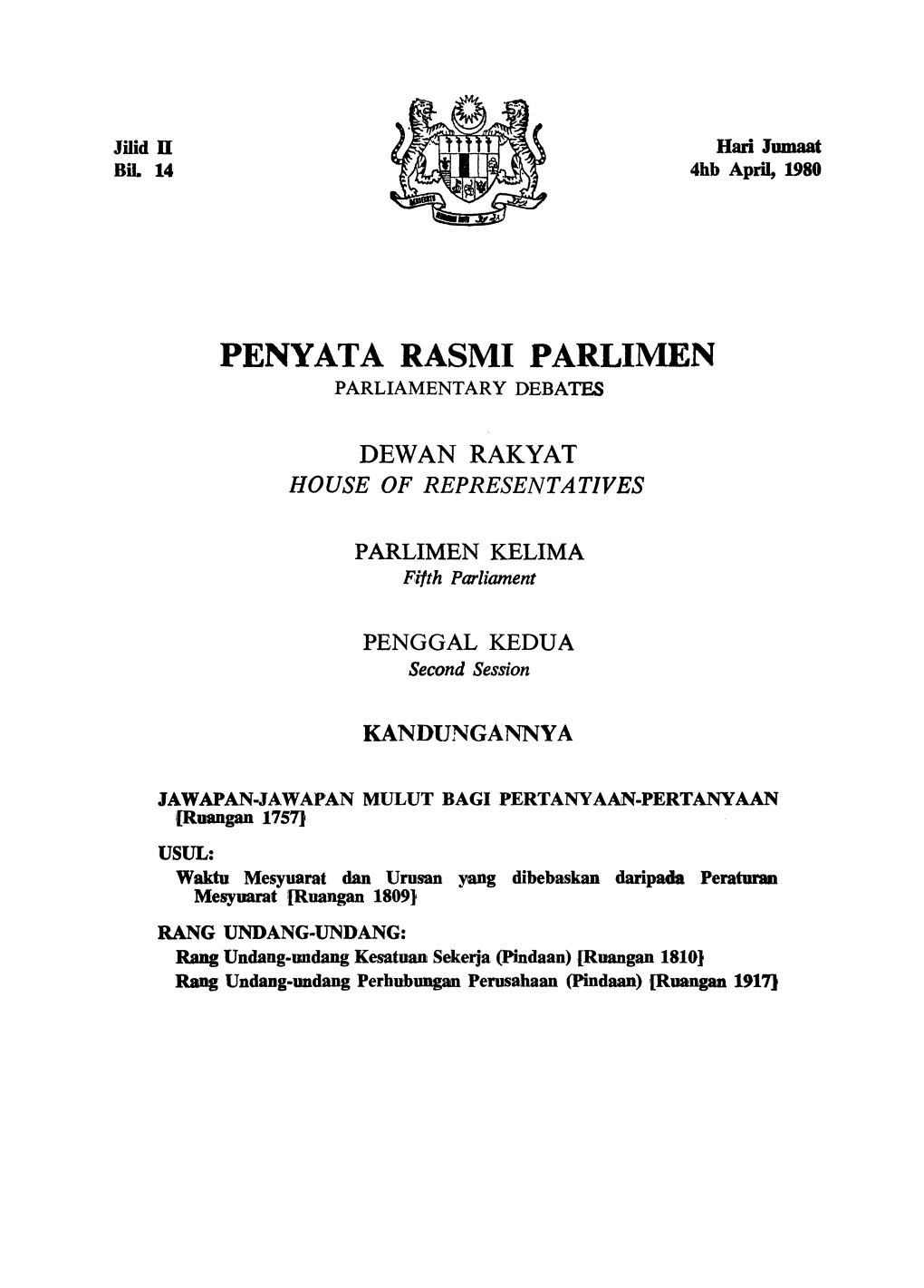 Penyata Rasmi Parlimen Parliamentary Debates