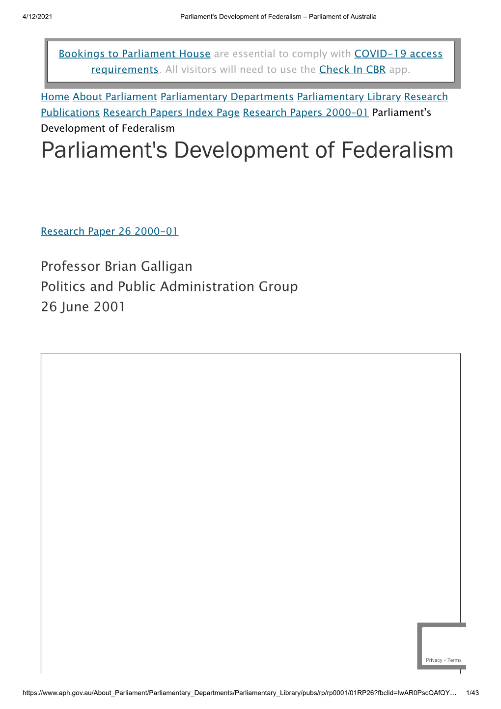 Parliament's Development of Federalism – Parliament of Australia