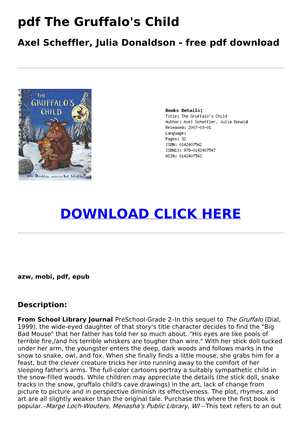 [3A83b87] Pdf the Gruffalo's Child Axel Scheffler, Julia Donaldson