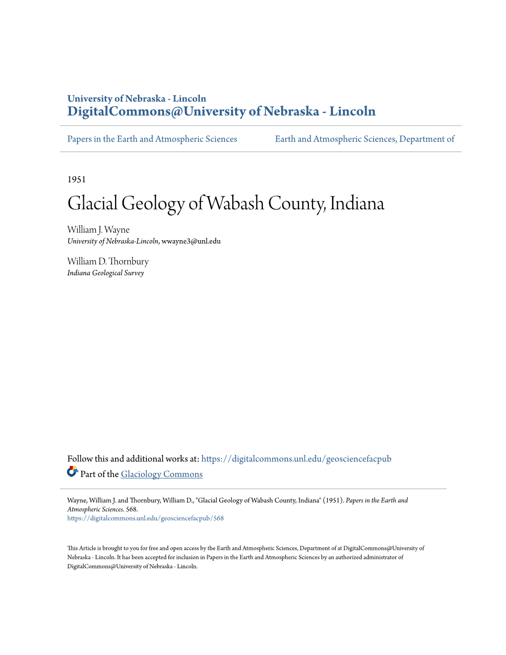 Glacial Geology of Wabash County, Indiana William J