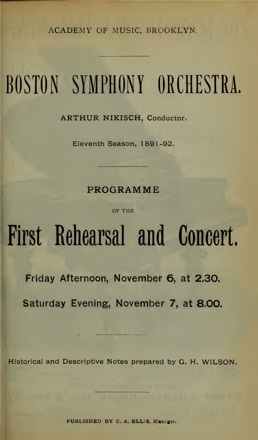 Boston Symphony Orchestra Concert Programs, Season 11, 1891-1892