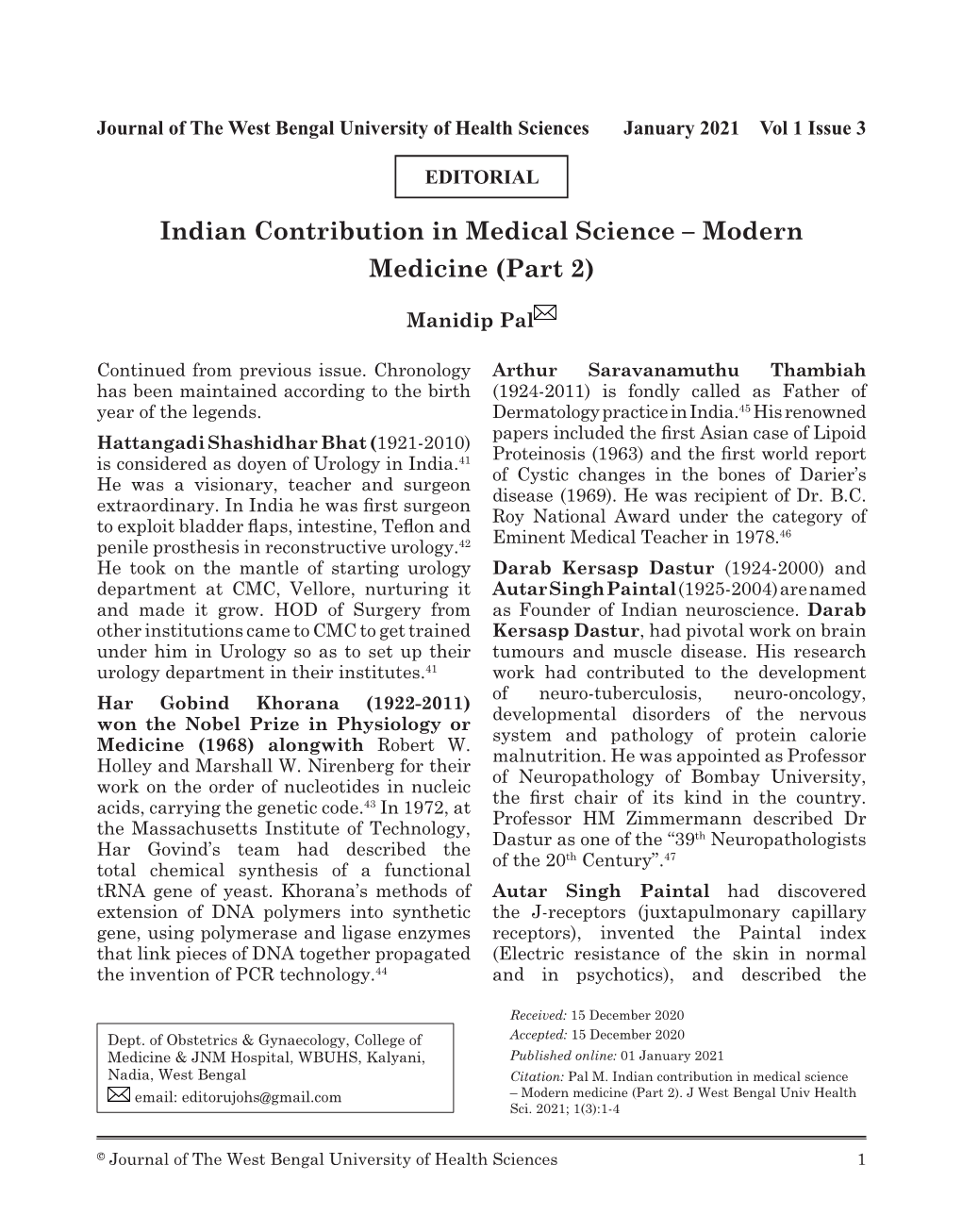 Indian Contribution in Medical Science – Modern Medicine (Part 2)