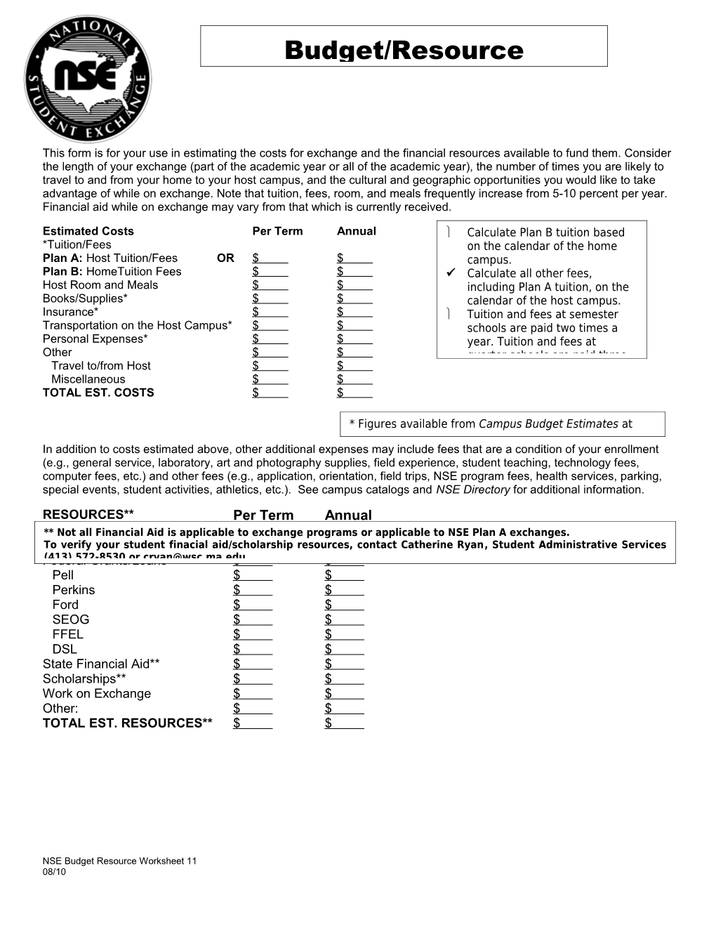 NSE Budget Resource Worksheet 11