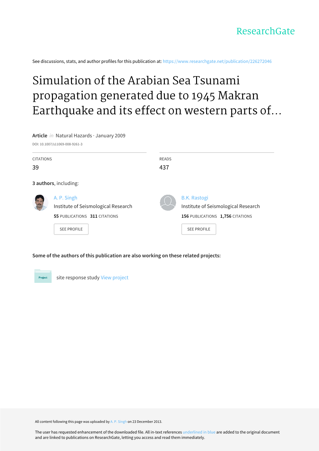 Simulation of the Arabian Sea Tsunami Propagation Generated Due to 1945 Makran Earthquake and Its Effect on Western Parts Of