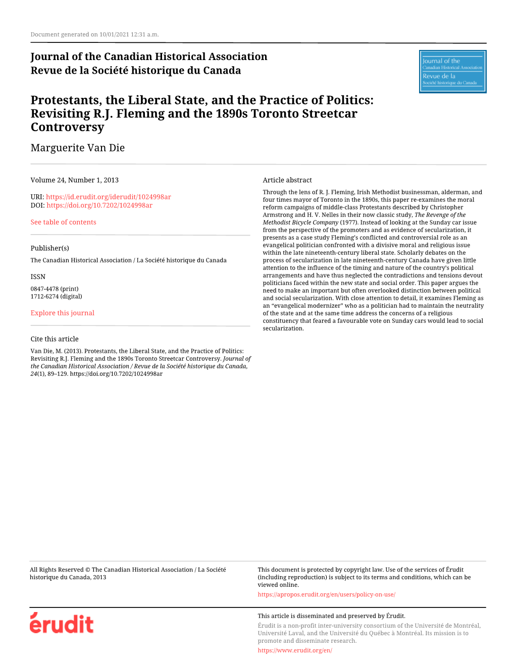 Protestants, the Liberal State, and the Practice of Politics: Revisiting R.J