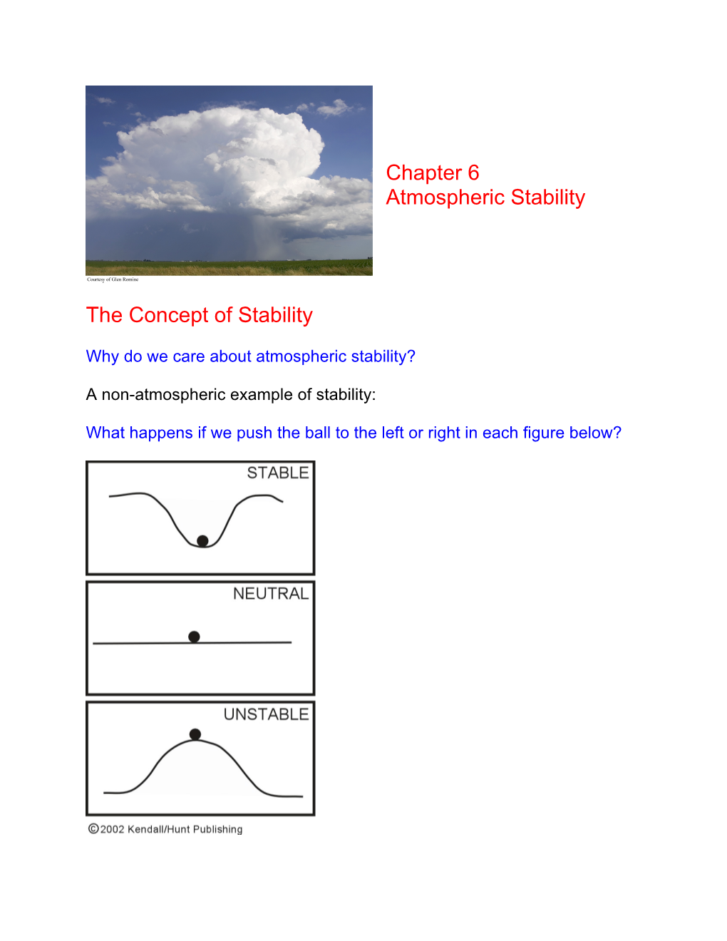 Chapter 6 Atmospheric Stability the Concept of Stability