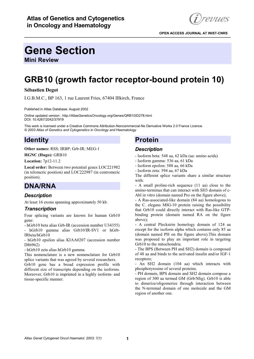 Gene Section Mini Review