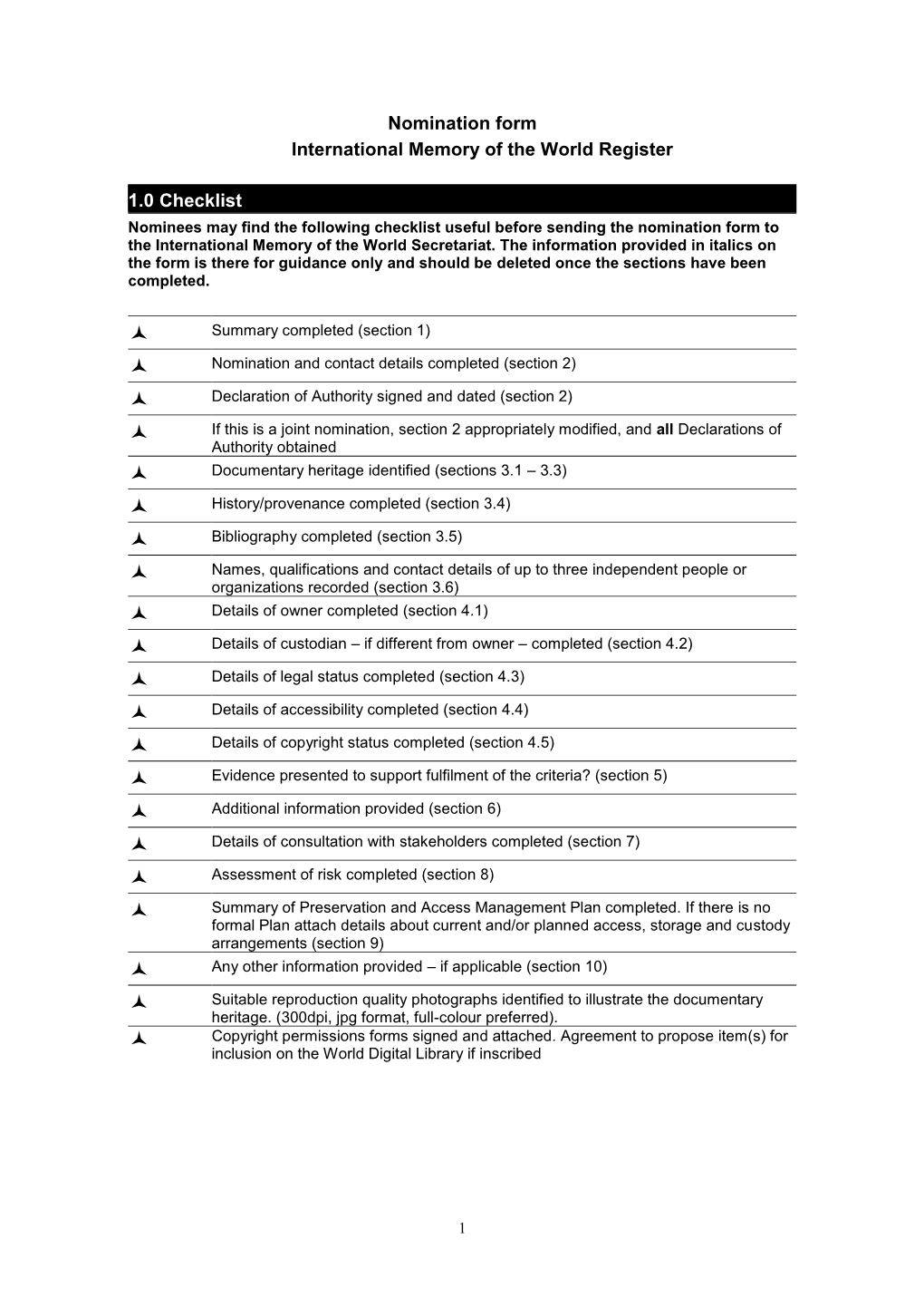 Nomination Form International Memory of the World Register