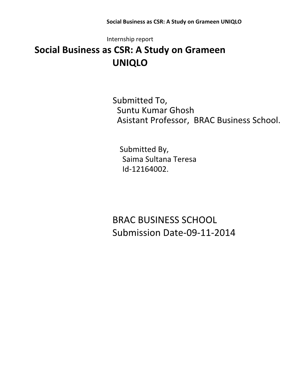 Social Business As CSR: a Study on Grameen UNIQLO