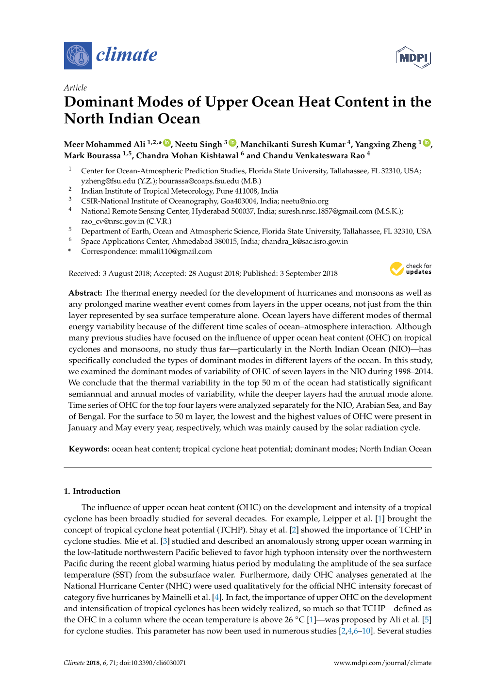 Dominant Modes of Upper Ocean Heat Content in the North Indian Ocean