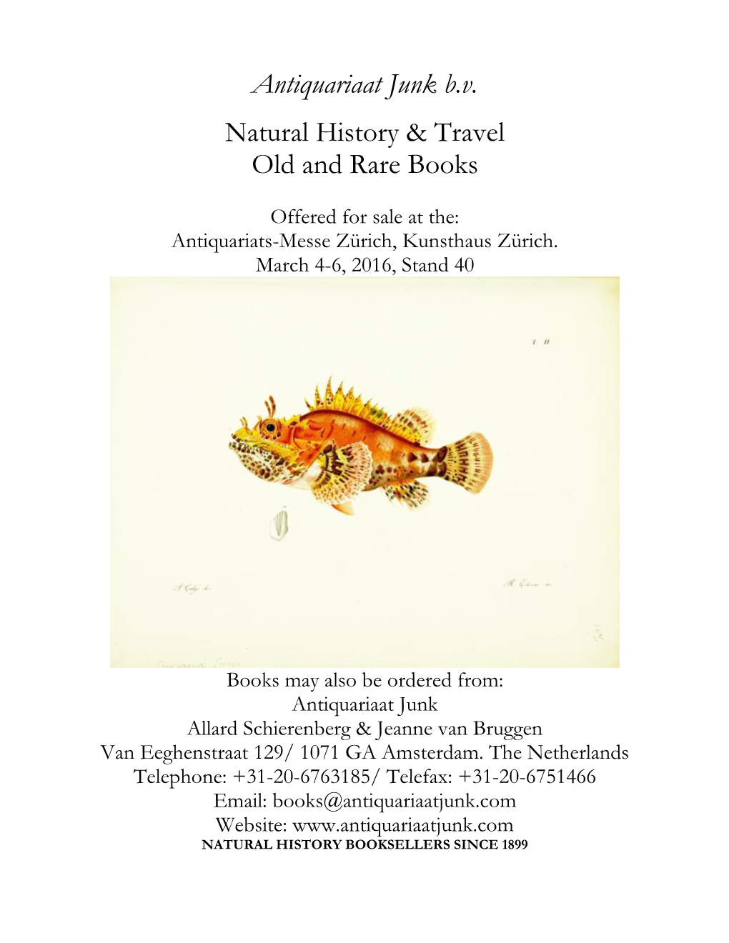 Antiquariaat Junk B.V. Natural History & Travel Old and Rare Books