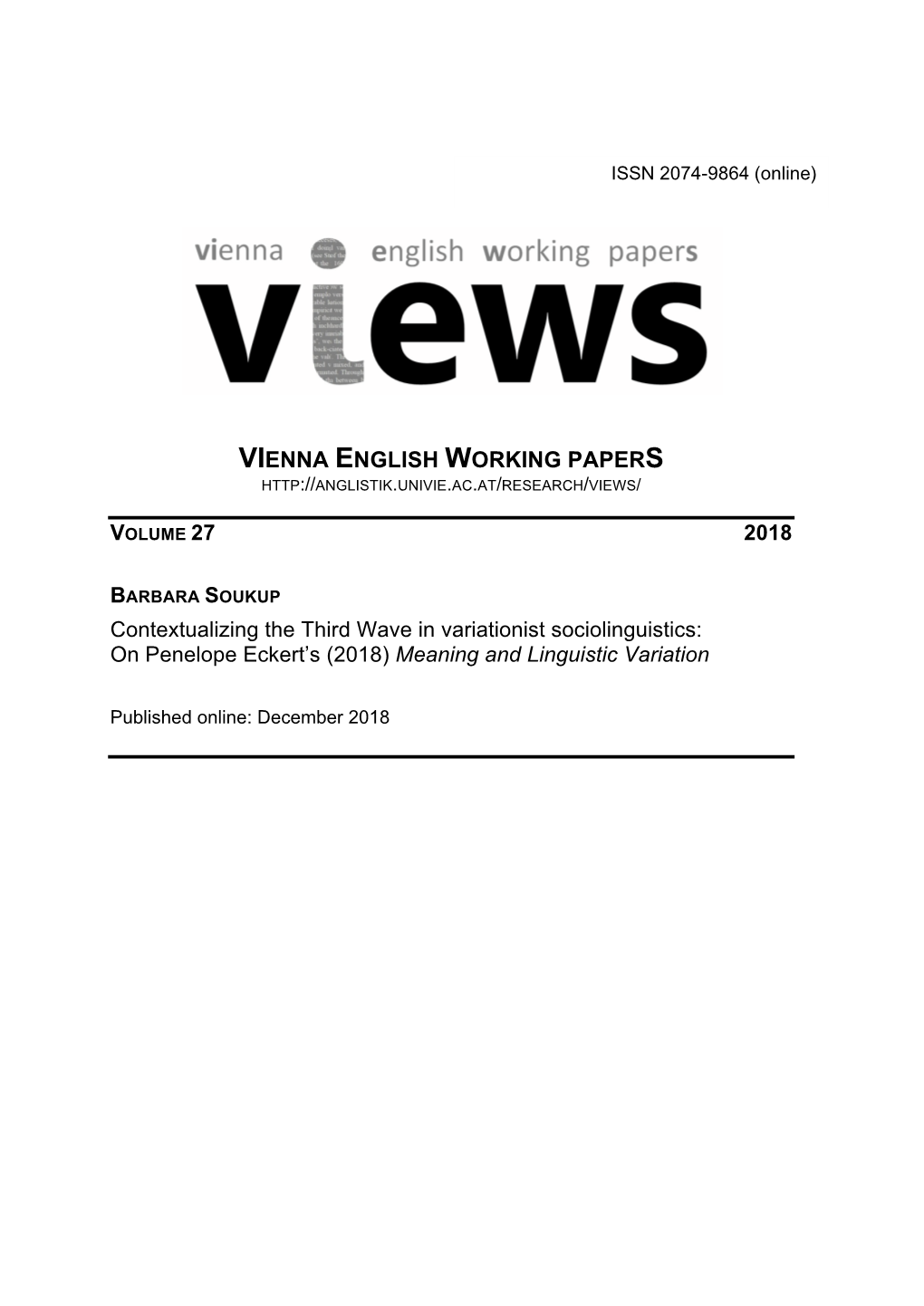 Contextualizing the Third Wave in Variationist Sociolinguistics: on Penelope Eckert's (2018) Meaning and Linguistic Variation