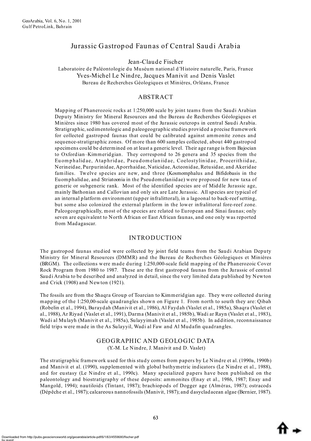 Jurassic Gastropod Faunas of Central Saudi Arabia