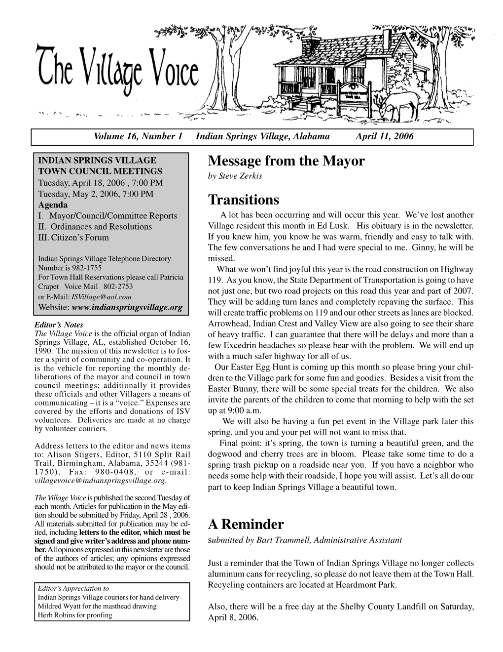 Message from the Mayor a Reminder Transitions