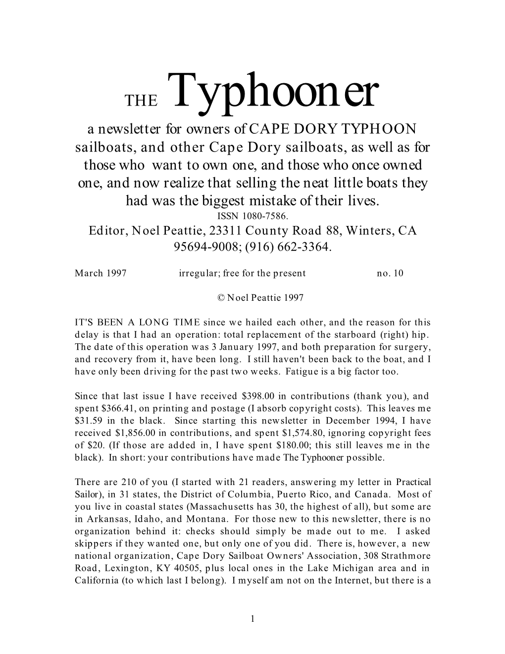 A Newsletter for Owners of CAPE DORY TYPHOON