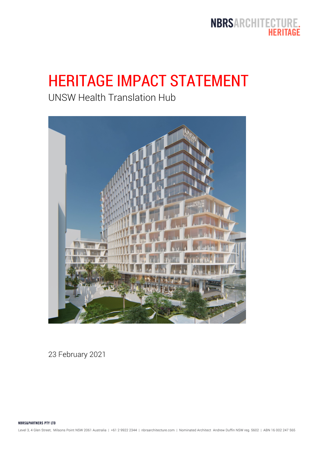 HERITAGE IMPACT STATEMENT UNSW Health Translation Hub