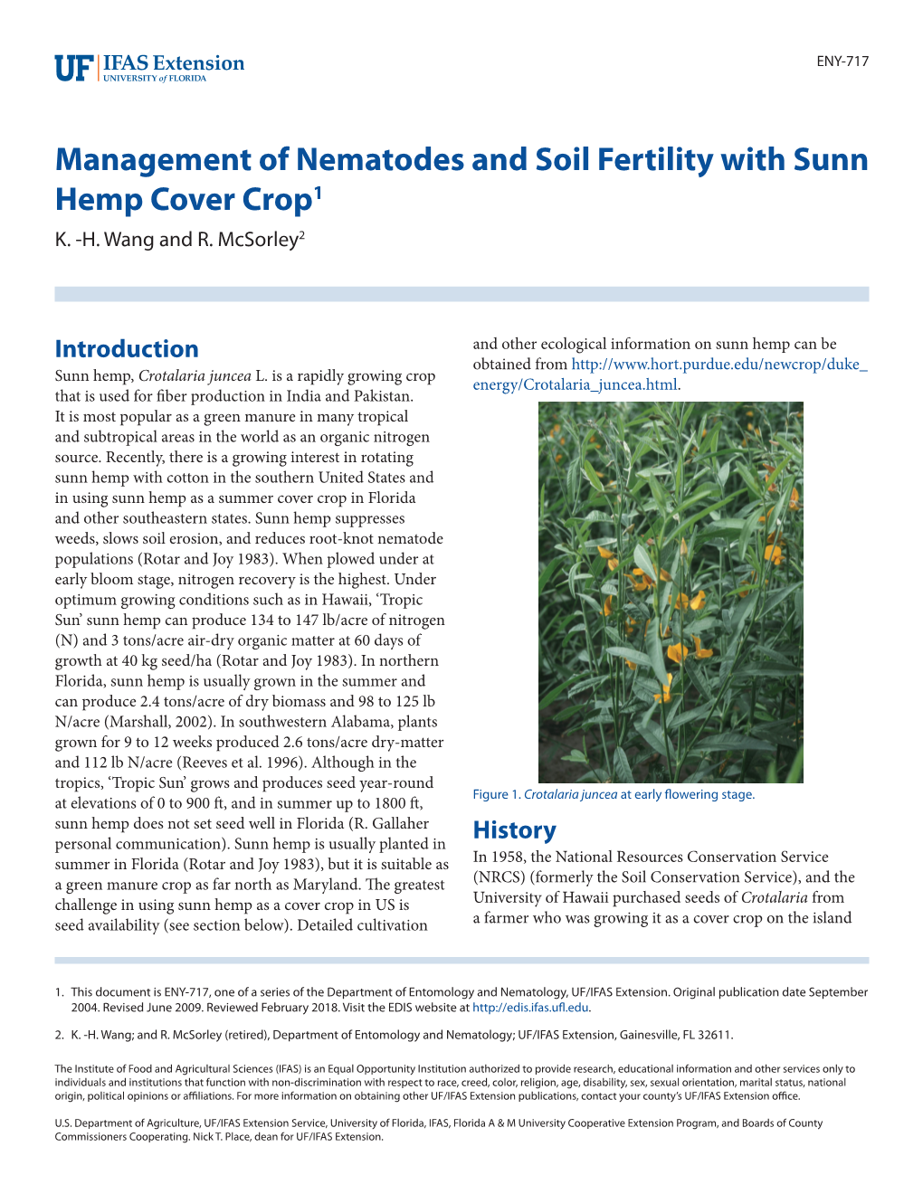 Management of Nematodes and Soil Fertility with Sunn Hemp Cover Crop1 K