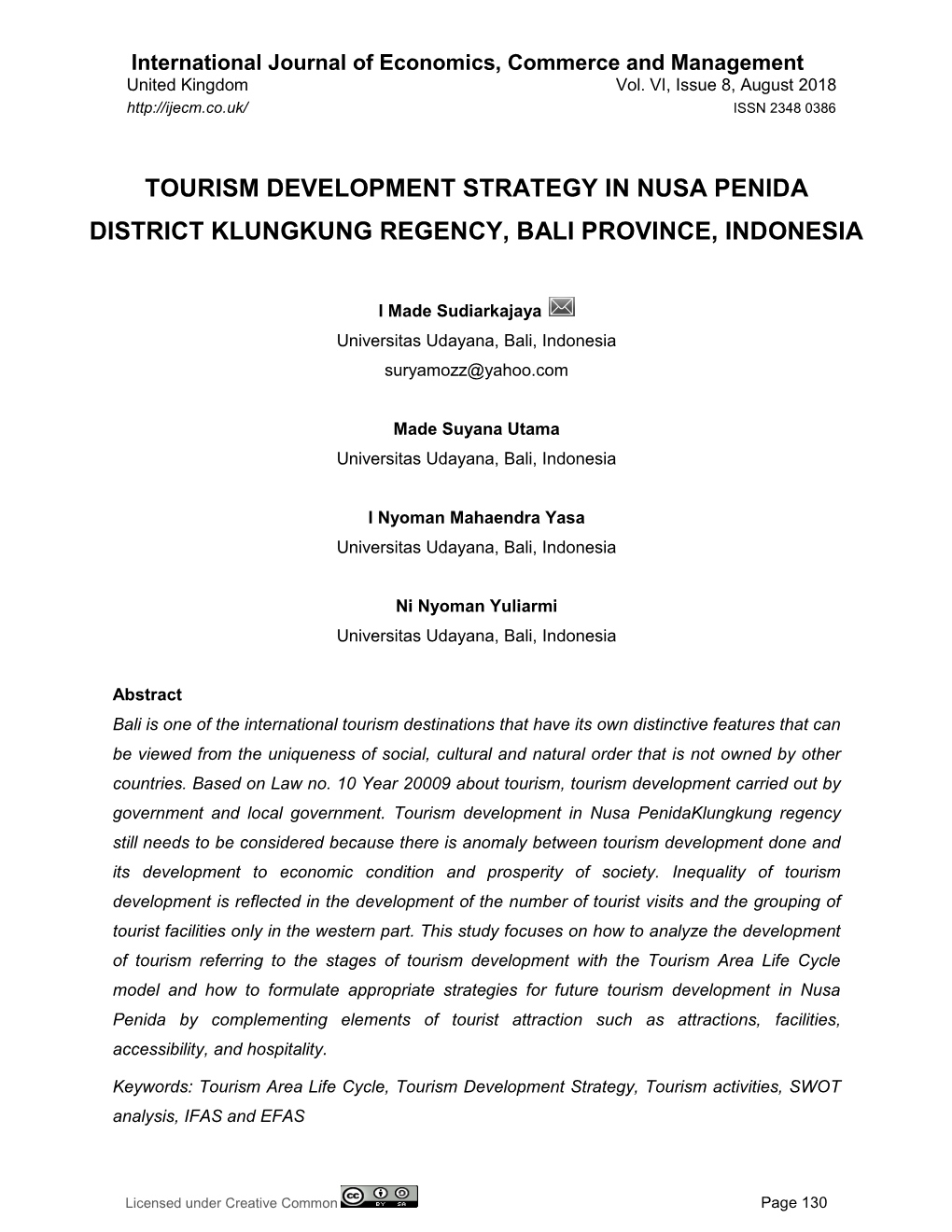 Tourism Development Strategy in Nusa Penida District Klungkung Regency, Bali Province, Indonesia