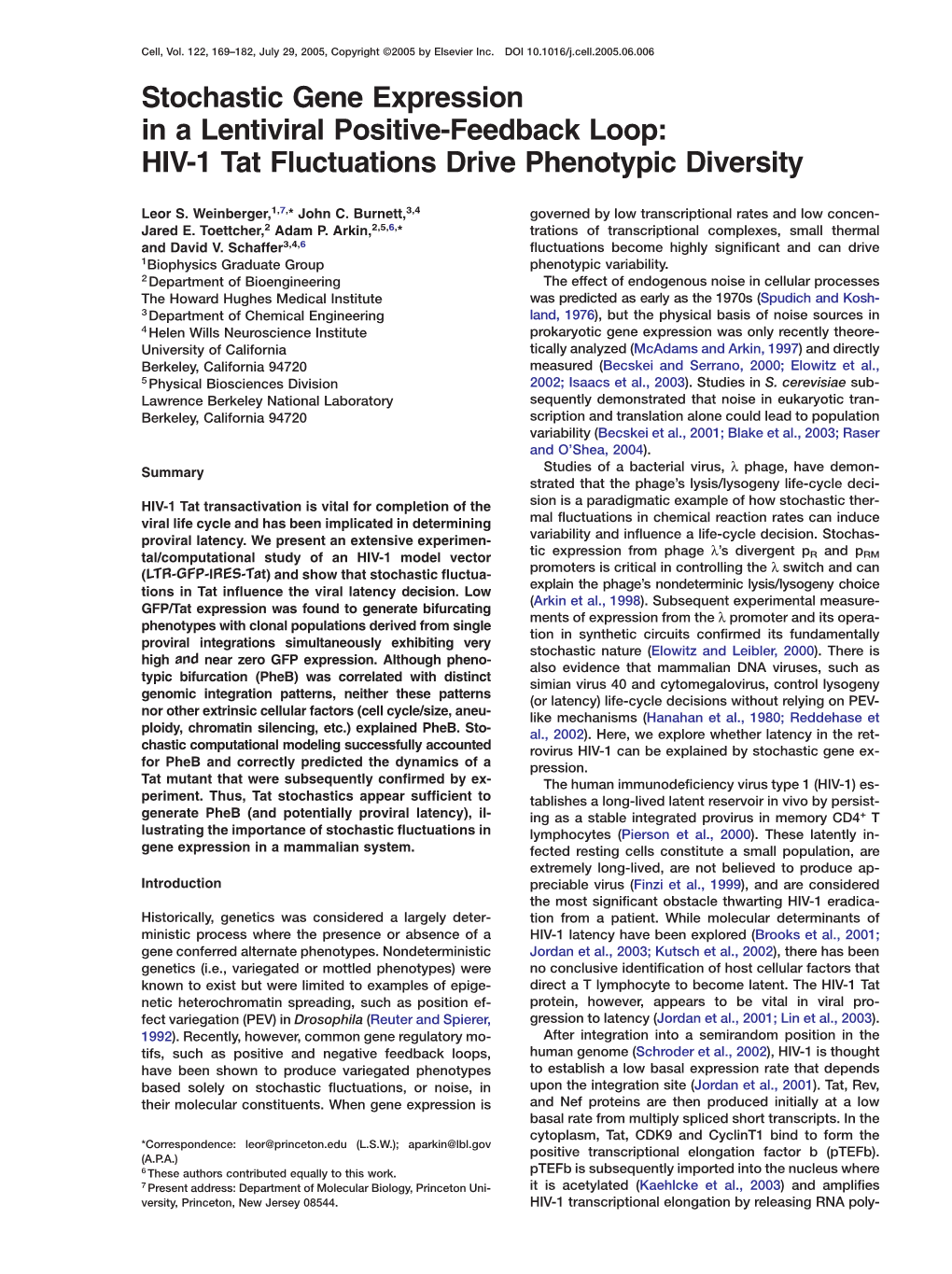 Stochastic Gene Expression in a Lentiviral Positive-Feedback Loop: HIV-1 Tat Fluctuations Drive Phenotypic Diversity