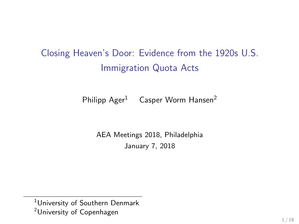 Evidence from the 1920S US Immigration Quota Acts