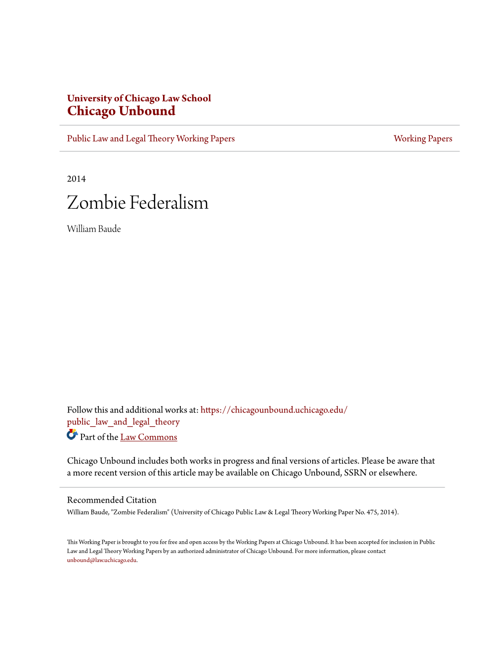 Zombie Federalism William Baude