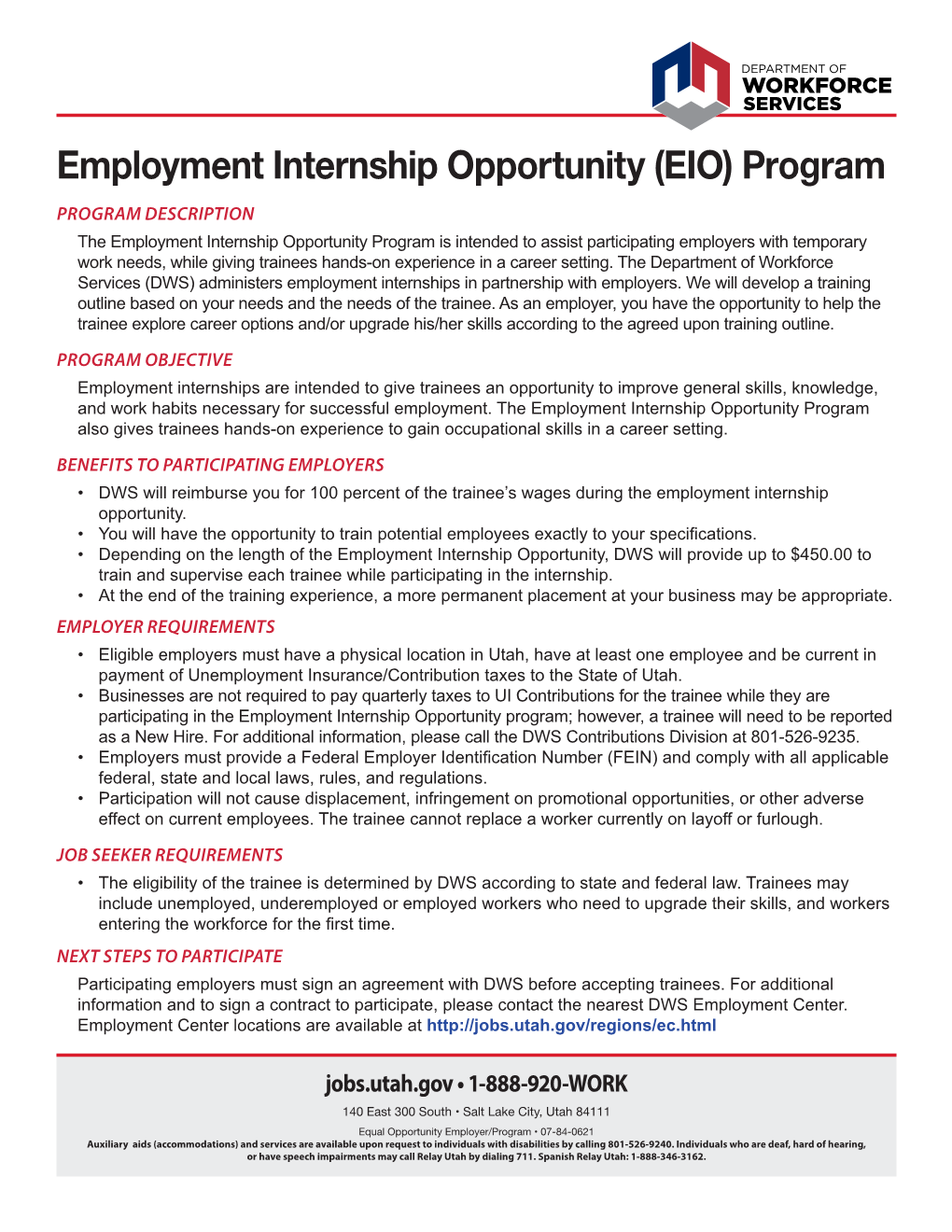 Employment Internship Opportunity (EIO) Program