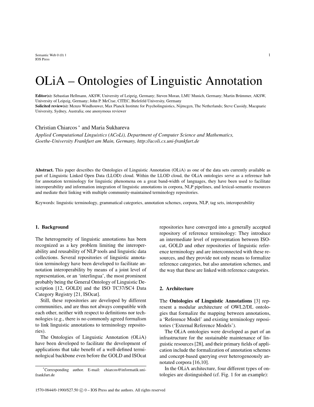 Olia – Ontologies of Linguistic Annotation