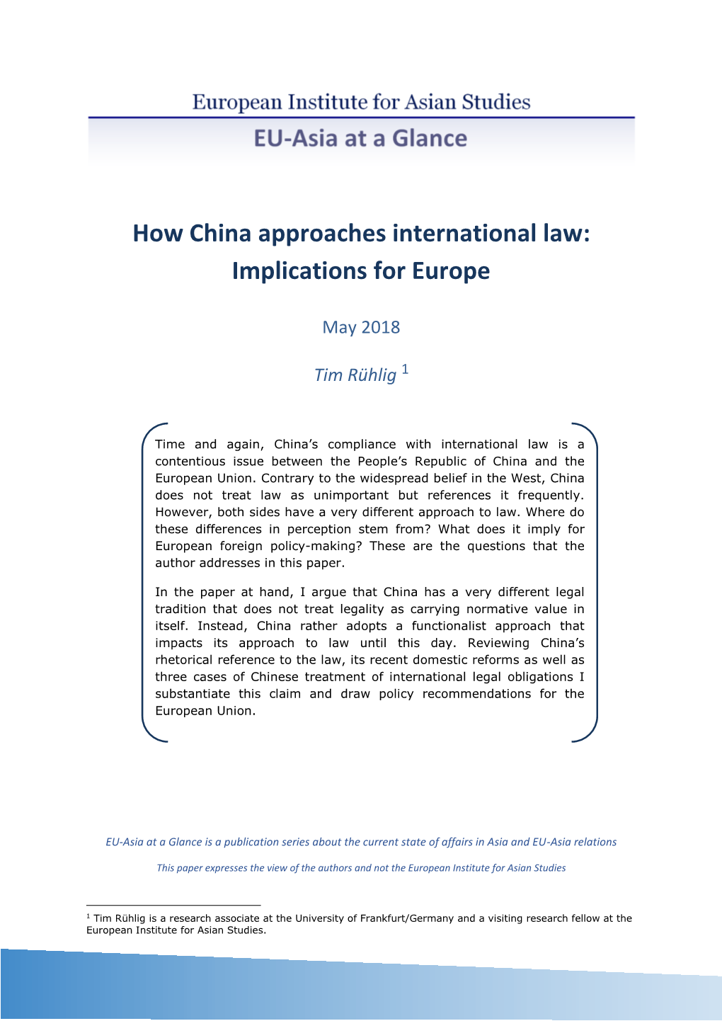 How China Approaches International Law: Implications for Europe