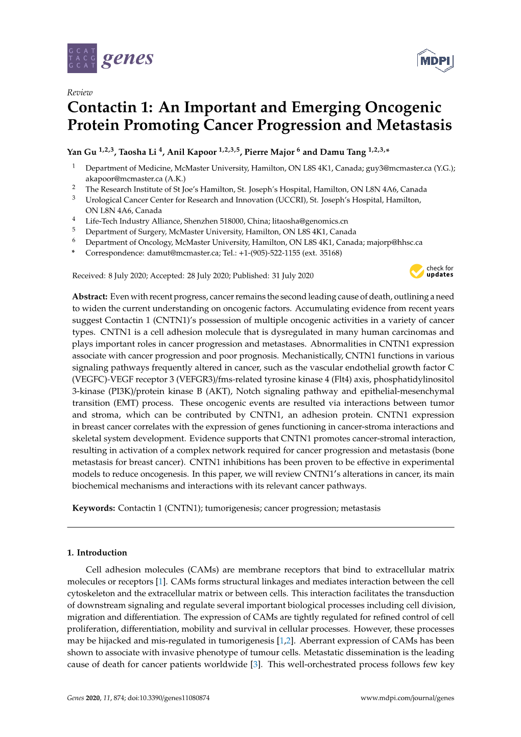 Contactin 1: an Important and Emerging Oncogenic Protein Promoting Cancer Progression and Metastasis