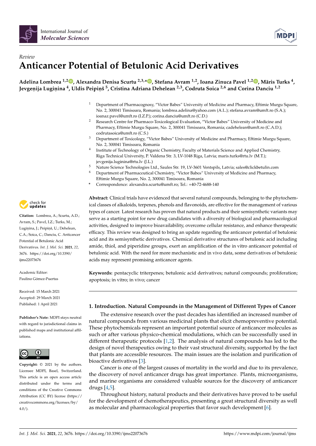 Anticancer Potential of Betulonic Acid Derivatives